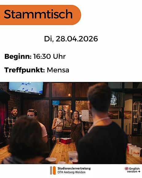 Flyer deutsch Stammtisch, alle Informationen im Text