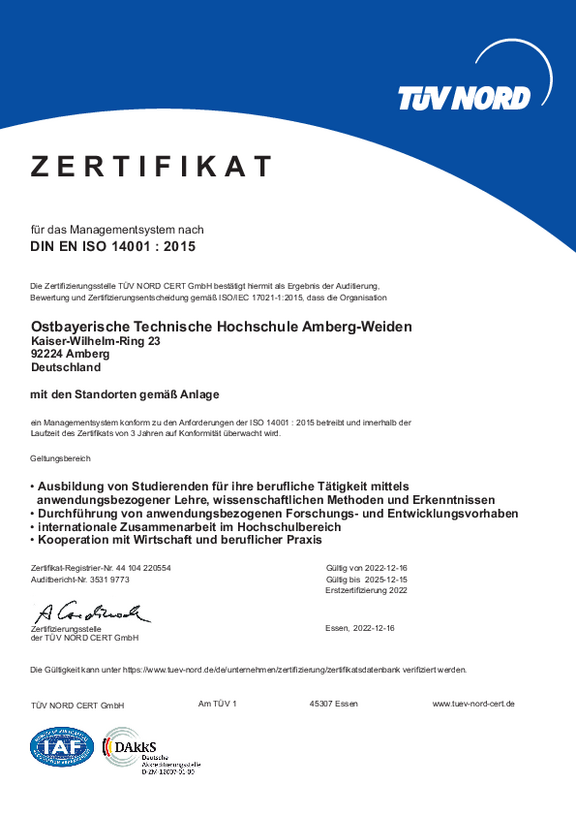 Zertifikat DE nach DIN EN ISO 14001:2015
