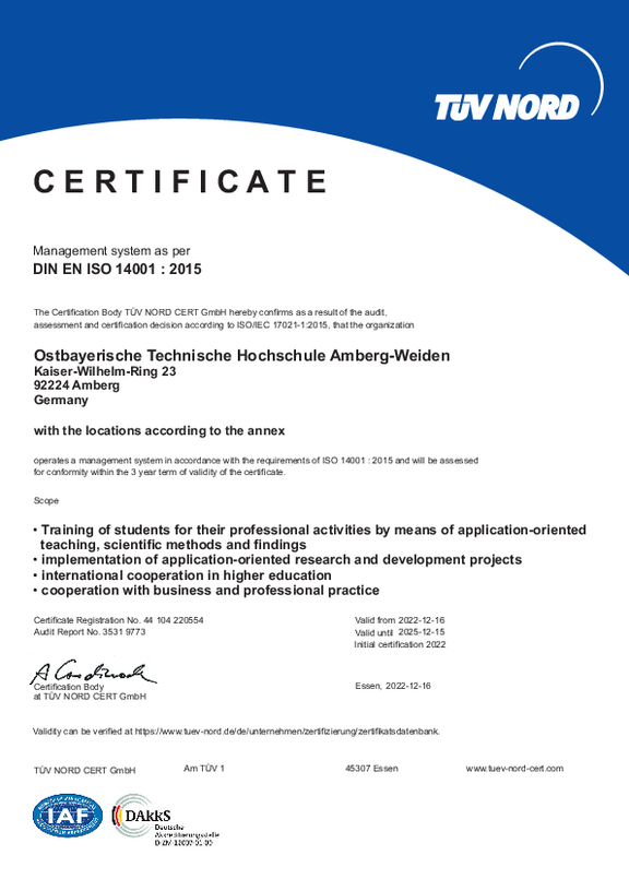 Zertifikat EN nach DIN EN ISO 14001:2015